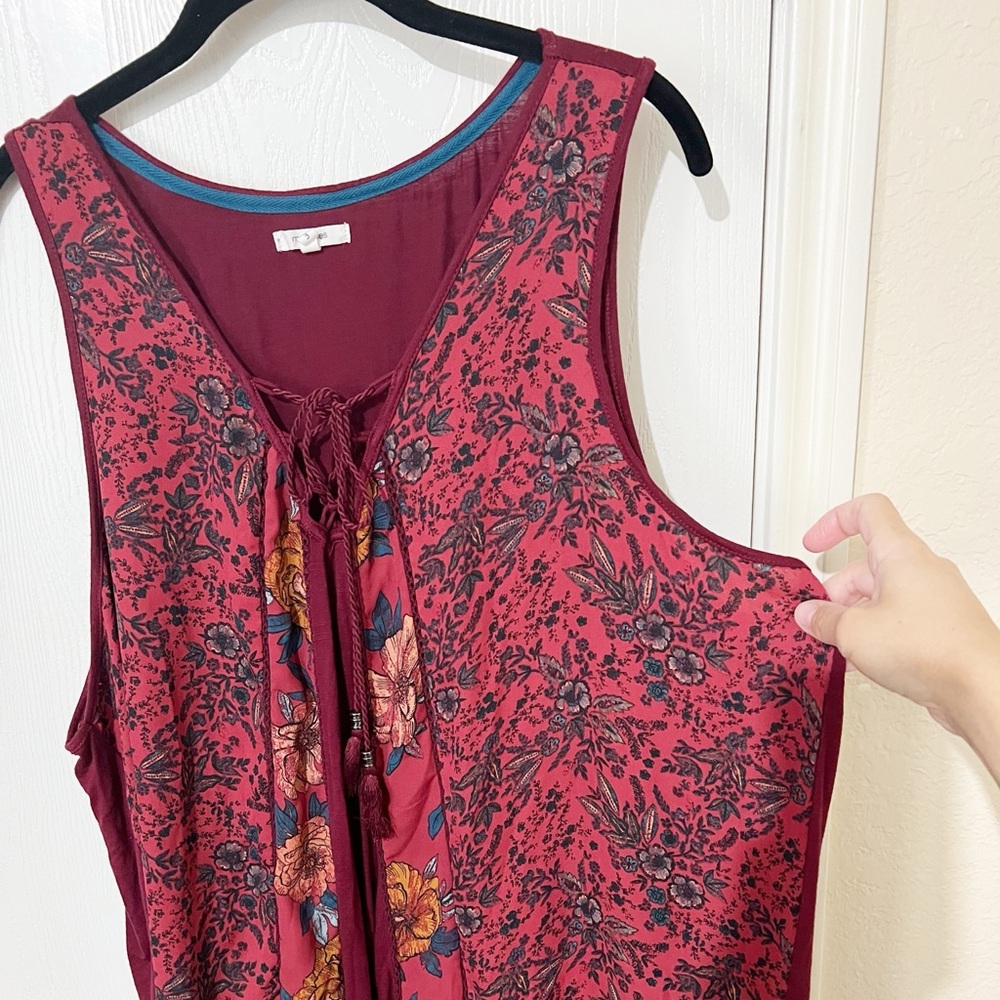 [Maurices] Burgundy Mixed Print Mixed Media Sleeveless Top Beachy Cottagecore 3X - Picture 4 of 9